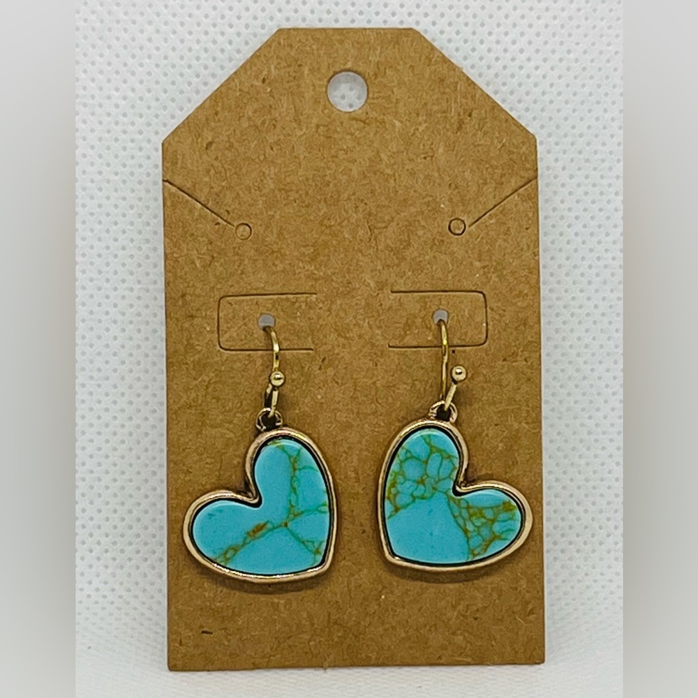 Turquoise and Gold Heart Earrings